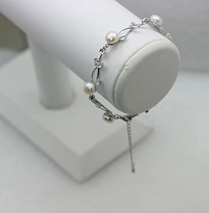 Faship Genuine Freshwater Pearls Floral Necklace Earrings Set | Premium CZ Crystal, Gorgeous, Sparkling - color: Clear / Matching Bracelet