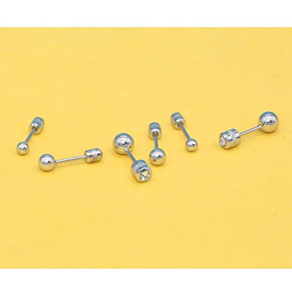 Screw on Earring Backs for Women,Hypoallergenic Surgical Steel Stud Earrings Ball Star Circle Simple Geometric Cartilage Helix Flat Back Piercing Earrings - color: 3pairs,Silver,Ball(3-5mm)