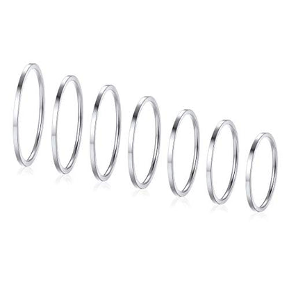 FOCALOOK 28 PCS Knuckle Ring Set 1MM Stainless Steel Women's Thin Plain Band Stacking Midi Finger Rings Set Comfort Fit Silver/Black/Gold/Rose Tone Size 4-10 - color: 01.Stainless steel,7pcs