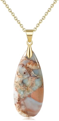 Suyi Stone Necklace for Women Teardrop Colorful Pendant Necklaces - color: Camel Gold