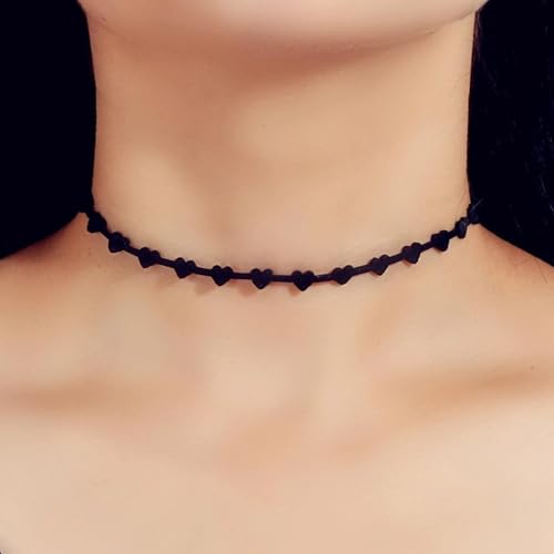 Fesciory Black Necklaces for Women, Adjustable Layered Velvet Leather Lace Collar Necklace, Goth Jewelry Gifts. - color: Small Heart