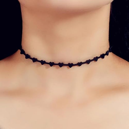 Fesciory Black Necklaces for Women, Adjustable Layered Velvet Leather Lace Collar Necklace, Goth Jewelry Gifts. - color: Small Heart