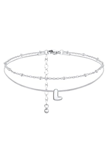 ChainsProMax Initial Ankle Bracelets for Women, Waterproof Anklets Bracelet Adjustable Summer Beach Women Foot Jewelry, Stainless Steel/Gold Plated-Send Gift Box/Letter A-Z - color: Steel-L