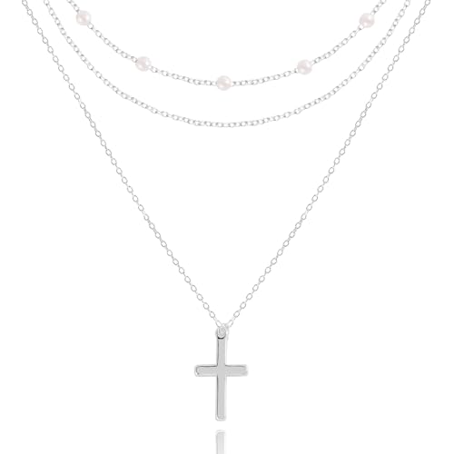 Layered Necklaces for Women | 14K Gold Plated Stackable Choker Necklace Set - Dainty Jewelry Gift - style: 3PCS-Silver Cross layered necklaces