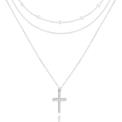 Layered Necklaces for Women | 14K Gold Plated Stackable Choker Necklace Set - Dainty Jewelry Gift - style: 3PCS-Silver Cross layered necklaces