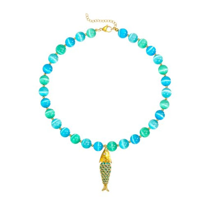 Fish Necklace for Women Sardine Pendant Necklace Summer Fishing Choker Necklace Boho Beach Jewelry - color: KKWX602
