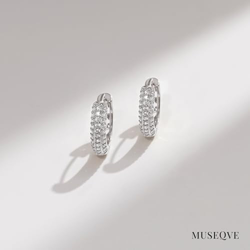 CZ Huggie Hoop Earrings for Women 14K Gold Plated Cubic Zirconia Dainty Simple Cute Small Circle Minimalist Elegant Hypoallergenic Fashion Jewelry 15mm [RER-CZ] - color: Silver