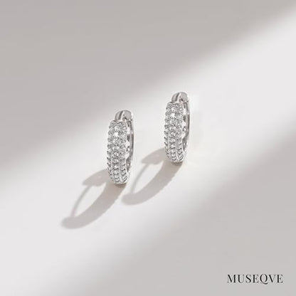 CZ Huggie Hoop Earrings for Women 14K Gold Plated Cubic Zirconia Dainty Simple Cute Small Circle Minimalist Elegant Hypoallergenic Fashion Jewelry 15mm [RER-CZ] - color: Silver