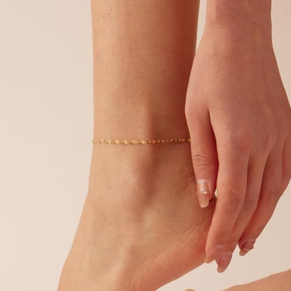 Anklets for Women, 18K Gold Plated Dainty Ankle Bracelets with Tennis, Pearl, Daisy, Lip, Snake Chain, Layered CZ Anklet Waterproof, Adjustable Boho Summer Beach Foot Jewelry - style: Lip Chain