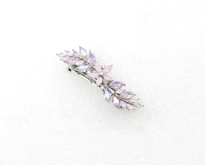 Faship Pink Opal Rhinestone Crystal Small Floral Hair Barrette Clip - color: Pink Opal