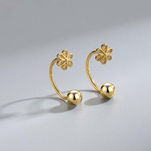 Gold Half Hoop Earrings for Women Poke Free Dainty Flower Diamond CZ Heart Huggies Backless Earrings Stay Closed Hoop No Back Screw Back Small Stud Gifts Trendy Fashion - color: Gold-CZ & Bow & Flower