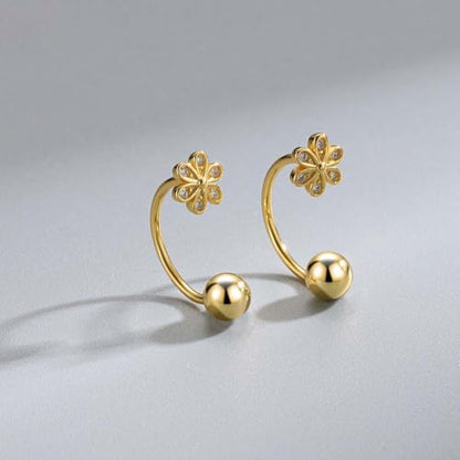 Gold Half Hoop Earrings for Women Poke Free Dainty Flower Diamond CZ Heart Huggies Backless Earrings Stay Closed Hoop No Back Screw Back Small Stud Gifts Trendy Fashion - color: Gold-CZ & Bow & Flower
