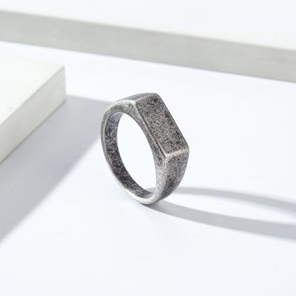 Quiet Luxury Wide Square Signet Ring - Timeless Titanium Steel Band Fashion Statement Jewelry for Men & Women (Silver, Antique Silver, Gold, Black) - color: Antique silver