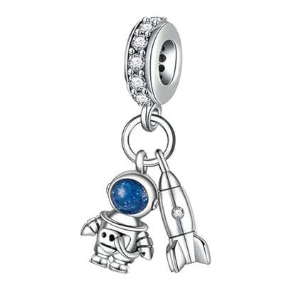 Charm for Bracelets and Necklaces, Heart Animals 925 Sterling Silver Bead Celestial Sun Moon Star Charms Jewelry Gift for Women Girls - color: Rocket Astronaut Charms