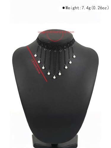 Lace Choker Necklace for Women Tassel Pendant Choker Necklaces Elegant Boho Collar Necklaces Statement Artistic Chain Necklace with Pearl Halloween Party Cosplay Costume Jewelry - color: Black Lace Pearl-1