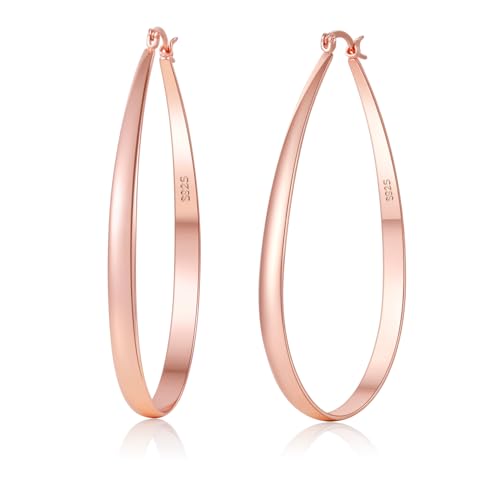 PABBEU Sterling Silver Hoop Earrings for Women, Lightweight Large Oval Hoops Earrings, Hypoallergenic Silver Hoop Earring for Women Gifts 30/40/50/60MM - color: rose gold 45*60mm/ 1.77*2.36in