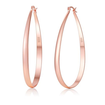 PABBEU Sterling Silver Hoop Earrings for Women, Lightweight Large Oval Hoops Earrings, Hypoallergenic Silver Hoop Earring for Women Gifts 30/40/50/60MM - color: rose gold 45*60mm/ 1.77*2.36in