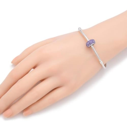 Adabele 1pc Solid 925 Sterling Silver Jan-Dec Birthstone Bead Charm - color: February