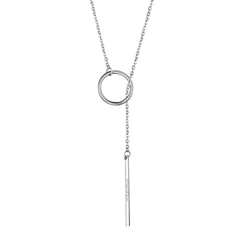 GOLDCHIC JEWELRY Dainty Y Necklace For Women, Gold Layered Choker Lariat Necklaces, Looped Long Lariat Y Bar/Lock/Peal/Star/Rose Chain Personalized Minimalist Gifts for Women - color: Silver - Bar, style: Y Necklace - Personalised Engraved