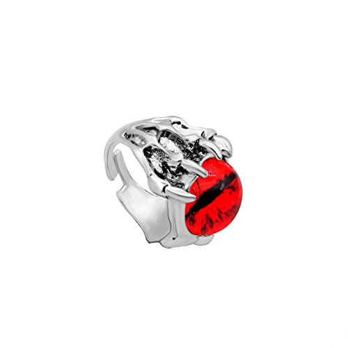 Rrdaily Gothic Punk Devil Evil Eye Rings, Open Adjustable Crystal Dragon Eagle Claw Locomotive Biker Ring for Men Party Gifts - color: Red