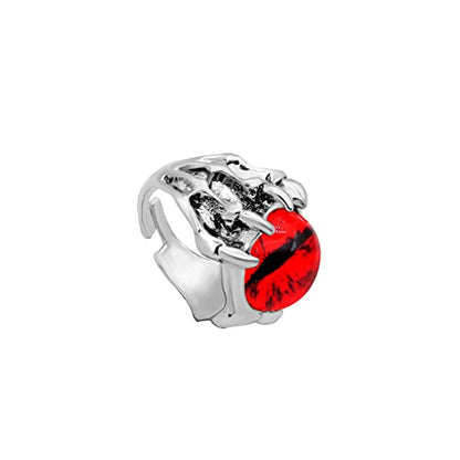 Rrdaily Gothic Punk Devil Evil Eye Rings, Open Adjustable Crystal Dragon Eagle Claw Locomotive Biker Ring for Men Party Gifts - color: Red