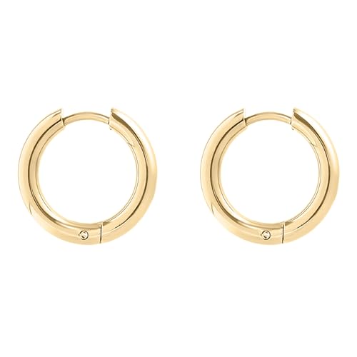 18K Gold Plated Huggie Hoop Earrings, Classic Round Waterproof Hoops, Hypoallergenic Stainless Steel, Lightweight Stackable Earrings for Women, Multiple Sizes - color: High Polish -16mm