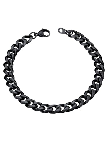 U7 Link Bracelets for Men, Cuban Link/Rope/Watch Band Solid Bracelet, Silver Black Gold Color Wrist Bracelet 3/6/9/12/15mm Width, 6.5/7.5/8.3 Inch Length, Hand Chain Jewelry for Mens Women - color: Cuban-Black, size: 9mm, 7.5 inches