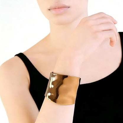 Exquisite and Stylish Gold Bracelet, Fashion Jewelry, Women's Gold Accessories – Ideal Gift for Mom, Wife or Girlfriend - style: Bright Gold Wide Cuff Bracelet