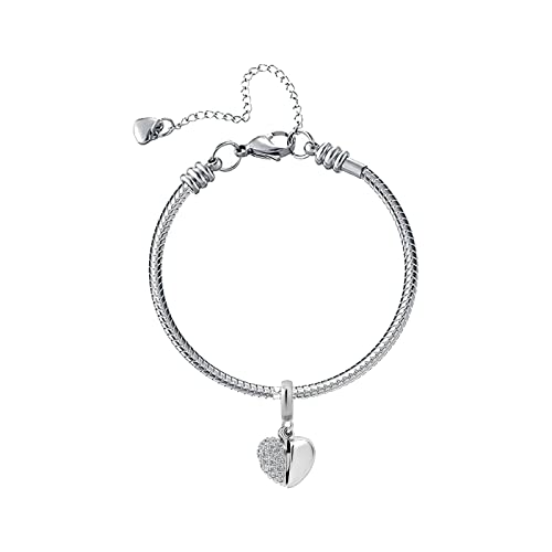 KunBead Daughter Heart I Love You Birthstone Dangle Charms Compatible with Pandora Bracelet Gift for Womens Birthday - color: White