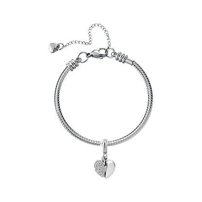 KunBead Daughter Heart I Love You Birthstone Dangle Charms Compatible with Pandora Bracelet Gift for Womens Birthday - color: White