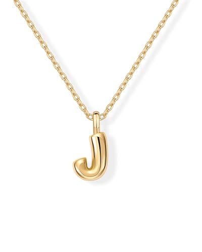 PAVOI 14K Gold Plated Dainty Chunky Bubble Initial Letter Pendant Necklace for Women | Alphabet Letter Necklace - style: - J