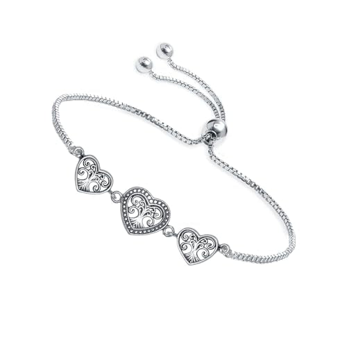 Charmsy 925 Sterling Silver Sliding Bolo Bracelet for Women | Women's Italian Handmade Adjustable Bolo Bead Ball Slider Bracelet - style: Heart Bali-Style