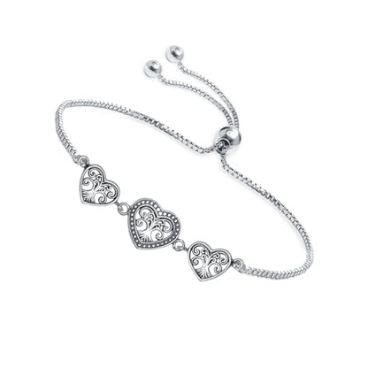 Charmsy 925 Sterling Silver Sliding Bolo Bracelet for Women | Women's Italian Handmade Adjustable Bolo Bead Ball Slider Bracelet - style: Heart Bali-Style