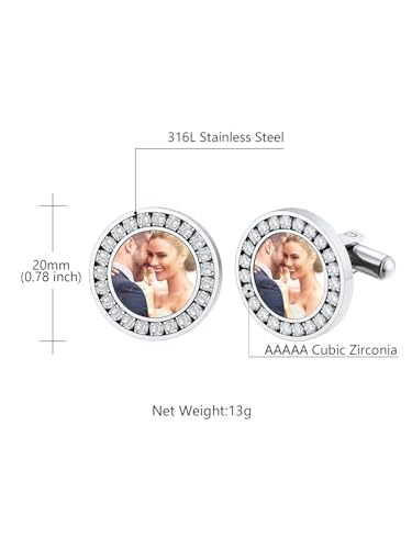 Custom4U Custom Photo Cufflinks for Men Father of the Bride Gifts - color: B-Round Photo-Steel