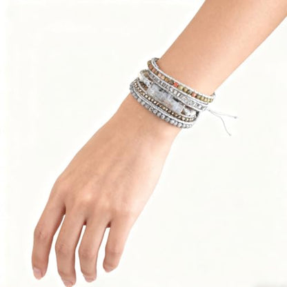 Women Wrap Bracelets Boho Natural Stone Jasper Turquoises Strand Bracelet Jewelry Collection - color: Sodalite