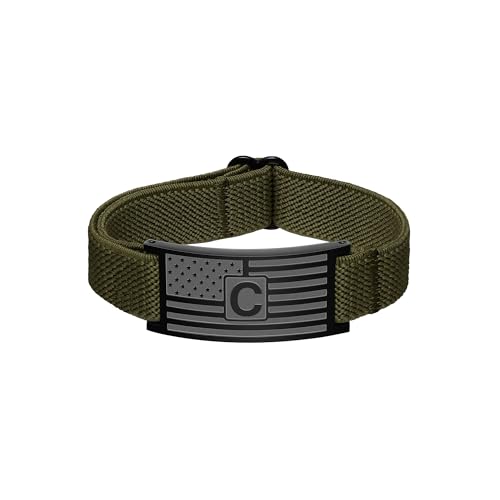 C-leen American Flag Initial Bracelet for Men Boy, Stainless Steel Letter Charm Bracelet Mens Gifts Elastic Stretch Gifts Bracelets for Dad Husband Son Gift - color: C