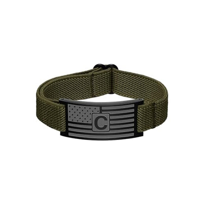 C-leen American Flag Initial Bracelet for Men Boy, Stainless Steel Letter Charm Bracelet Mens Gifts Elastic Stretch Gifts Bracelets for Dad Husband Son Gift - color: C