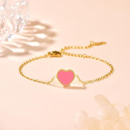 18K Gold Plated Five Heart Charm Bracelets for Women | Adjustable Love Bracelet Set Jewelry Gift-Hypoallergenic for Birthdays, Wellness & Daily Wear - color: 2#-Pink
