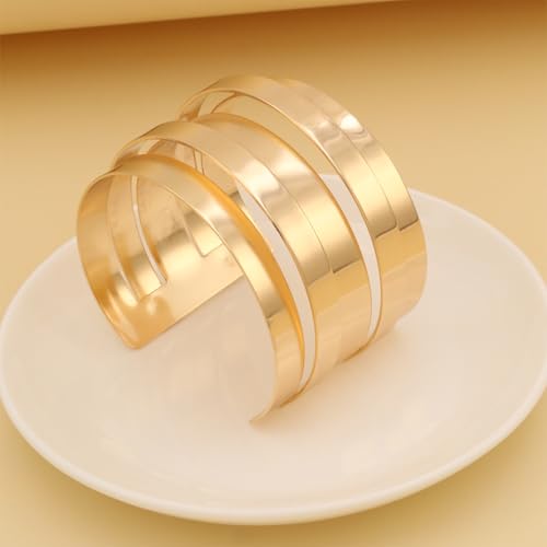 14K Gold Plated Cuff Wide Bangle for Women,Simple Geometric Adjustable Statement Open Bracelet Personality Cyberpunk Band Party Jewelry Gifts - color: Gold
