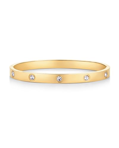PAVOI Waterproof Bracelet for Women, 14K Gold Plated Bangle Cubic Zirconia | CZ Hinge Bracelet Stack, Stainless Steel Summer Jewelry Gifts - color: Yellow Gold, size: 7 Inches