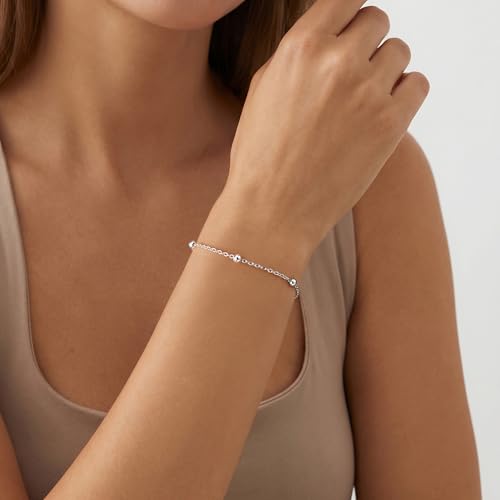 925 Sterling Silver Chain Bracelet, Beaded Satellite Chain Fine Jewelry for Women Holiday Gift with Flannel Bag Adjustable 6.5-8 Inches - color: 6.5 IN