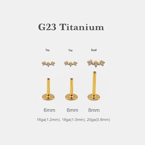 20G/18G/16G Titanium Flat Back Earrings, Threadless Nose Stud Tiny Stud Earrings, Cartilage Tragus Piercing Jewelry Conch Helix Stud - color: Three CZ (silver 3pc), size: 18ga(1.0mm)