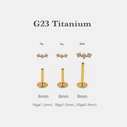 20G/18G/16G Titanium Flat Back Earrings, Threadless Nose Stud Tiny Stud Earrings, Cartilage Tragus Piercing Jewelry Conch Helix Stud - color: Three CZ (silver 3pc), size: 18ga(1.0mm)