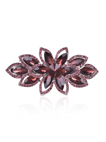 Floral Rhinestone Hairpin Luxury Crystal Flower Hair Barrette Clip (Red-Purple) - color: Red-Purple