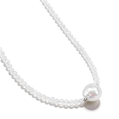 Single Pearl Choker Pendant Necklaces for Women, Natural Gemstone Womens Black Stone Beaded Choker Necklace, Dainty Round Freshwater Pearl Handmade Jewelry Gift Women Birthday Bridesmaids Anniversary 16 18 inch - color: 07-Moonstone, size: 16"