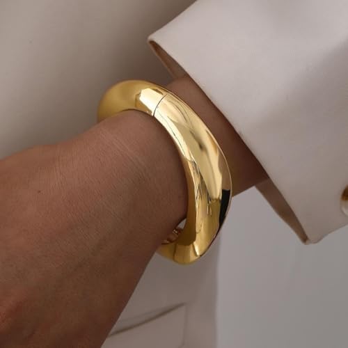 Gold Bracelets for Women Trendy Silver Bangle Cuff Bracelet Jewelry Gifts | Adjustable Size, 14K Gold Plated Chunky Bracelet - color: Gold - Style B