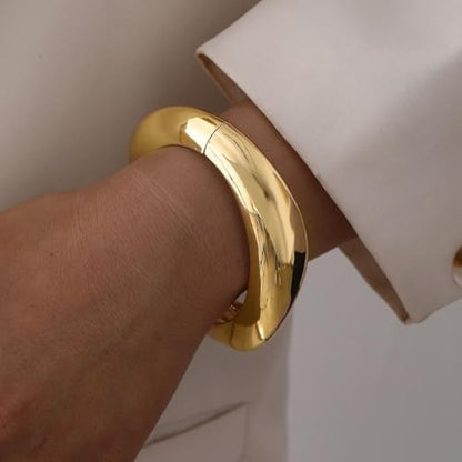 Gold Bracelets for Women Trendy Silver Bangle Cuff Bracelet Jewelry Gifts | Adjustable Size, 14K Gold Plated Chunky Bracelet - color: Gold - Style B