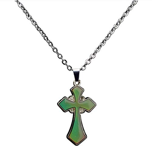 FM FM42 Temperature Sensing Color Changing Pendant Necklace with 19.29" Stainless Steel Rolo Chain - color: Cross