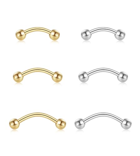 F136 Titanium Eyebrow Piercing Barbell Bent Barbell Ball Ring Screw Back - color: A-Steel-Colored+Gold
