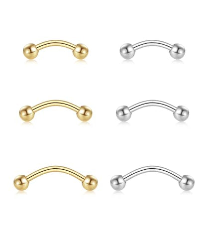 F136 Titanium Eyebrow Piercing Barbell Bent Barbell Ball Ring Screw Back - color: A-Steel-Colored+Gold